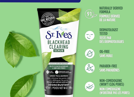 St. Ives - Gommage anti-points noirs pour l'acné, parfum thé vert et bambou | 170 g