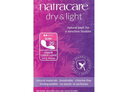 NatraCare - Dry & Light Organic Cotton Natural Pads for Sensitive Bladder - Slim | 20 Pads