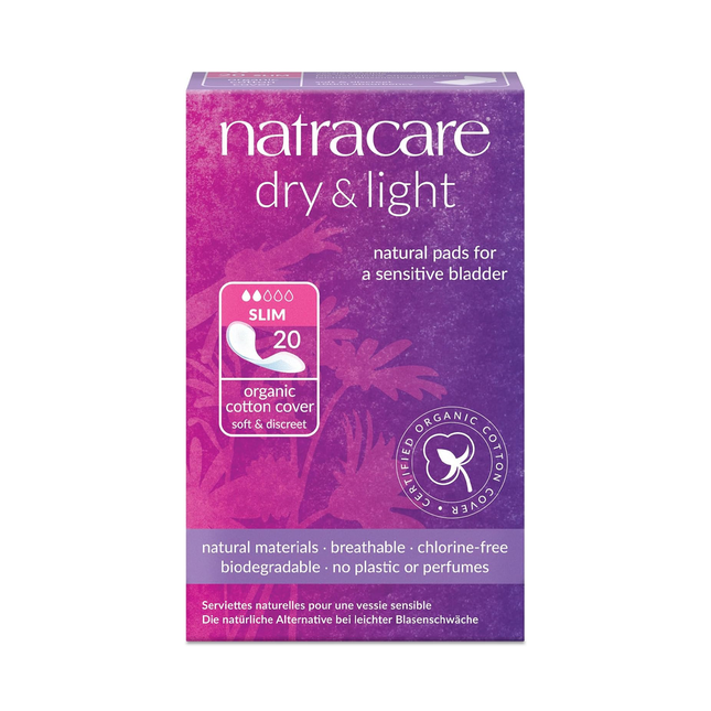 NatraCare - Dry & Light Organic Cotton Natural Pads for Sensitive Bladder - Slim | 20 Pads