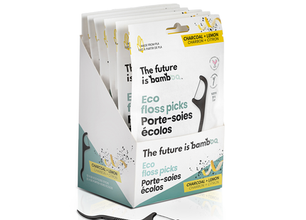 Future Is Bamboo - Floss Picks, Charcoal Lemon | 50Pcs 6 Pk