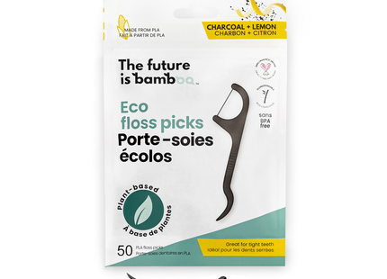Future Is Bamboo - Floss Picks, Charcoal Lemon | 50Pcs 6 Pk