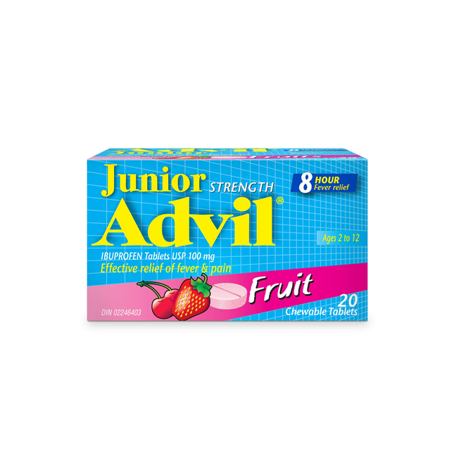 Advil - Comprimés à croquer junior pour soulager la fièvre et la douleur - Fruits | 20 comprimés