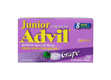 Advil - Comprimés à croquer pour soulager la fièvre et la douleur de force junior - Raisin | 20 comprimés