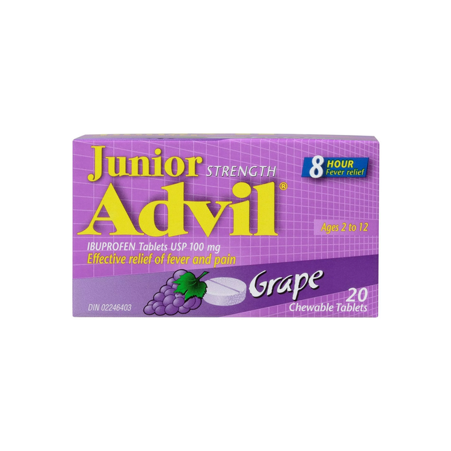 Advil - Junior Strength Fever & Pain Relief Chewable Tablets - Grape | 20 Tablets