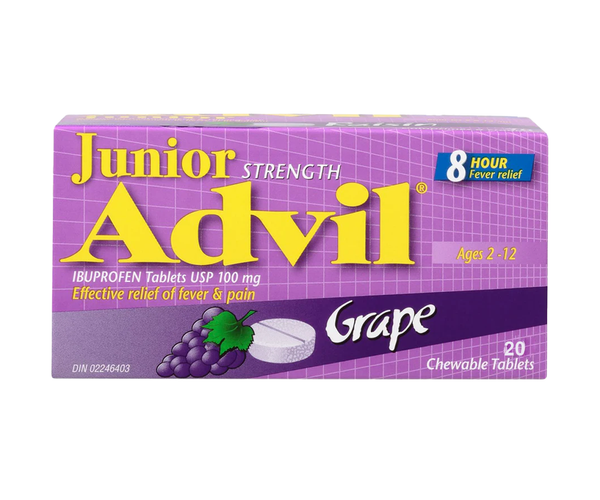 Advil - Junior Strength Fever & Pain Relief Chewable Tablets, Grape Fl ...