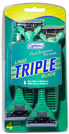 Option+ Triple Blade Razor With Aloe & Vitamin E For Men | 4 Razors