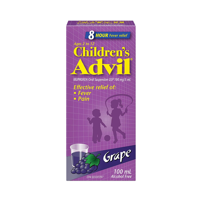 Children's Advil - Ibuprofen USP Ages 2-12 USP 100mg/5ml, Grape Flavour | 100 mL