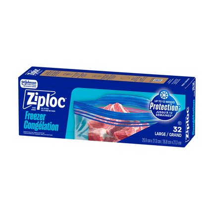 Ziploc - Sacs congélation Grip N' Seal, Grand format | Paquet économique de 32 sacs