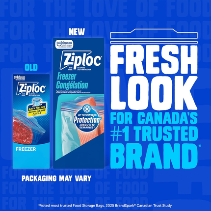 Ziploc - Sacs congélation Grip N' Seal, Grand format | Paquet économique de 32 sacs