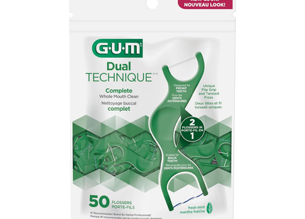 GUM - Dual Technique 2IN1 Flossers, Fresh Mint | 50 Count