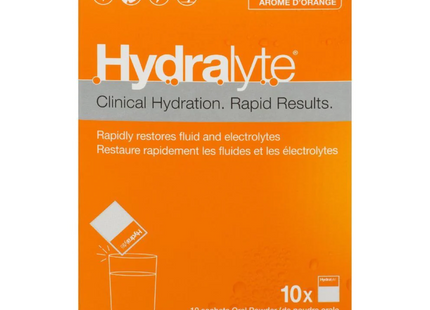 Hydralyte - Poudre d'entretien des électrolytes d'hydratation clinique - Saveur orange | 10x4,9g