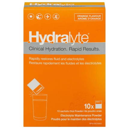 Hydralyte - Poudre d'entretien des électrolytes d'hydratation clinique - Saveur orange | 10x4,9g