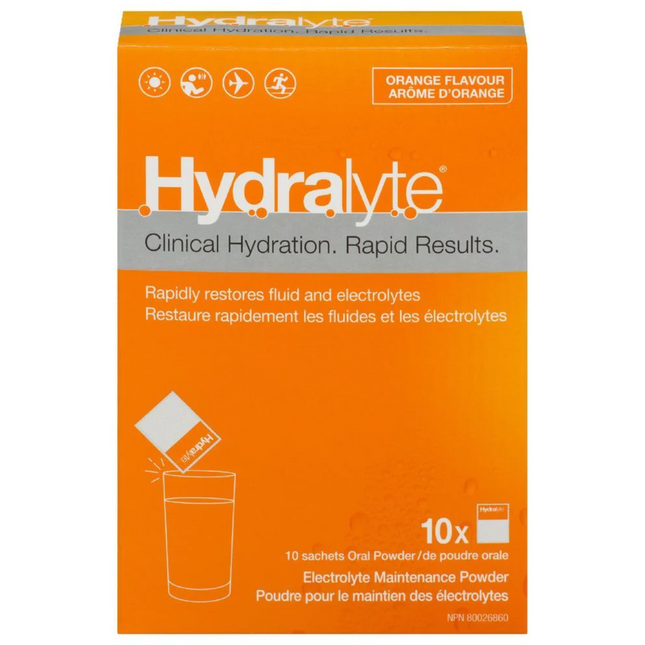 Hydralyte - Poudre d'entretien des électrolytes d'hydratation clinique - Saveur orange | 10x4,9g