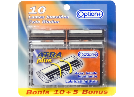 Option+ Twin Blades ATRA Refills: 10 + 5 Bonus Size
