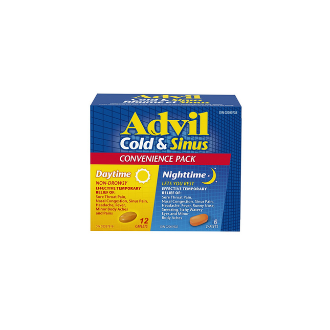 Advil - Cold & Sinus Convenience Pack | 12 Daytime Caplets + 6 Nighttime Caplets