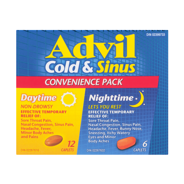 Advil - Cold & Sinus Convenience Pack | 12 Daytime Caplets + 6 Nighttime Caplets