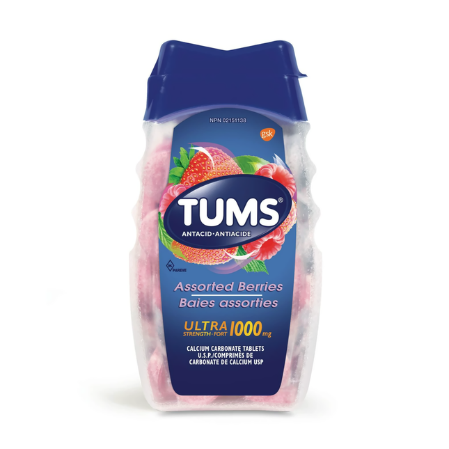 Tums - Comprimés antiacides ultra forts de 1 000 mg - Saveur de baies assorties | 72 comptes