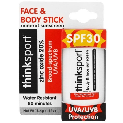 Think Sport - Stick visage et corps - Écran solaire minéral - Protection UVA/UVB à large spectre SPF 30 | 18,4 g
