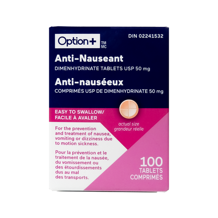 Option+ Comprimés antinauséeux 50 mg | 100 comprimés