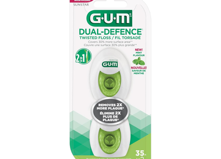 GUM - Dual-Defence Twisted Dental String Floss, Minty Green Tea  | 2 x 35 m