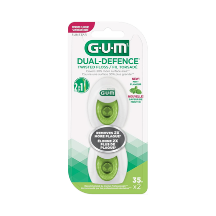 GUM - Fil dentaire torsadé Dual-Defence, Menthe | 2 x 35 m