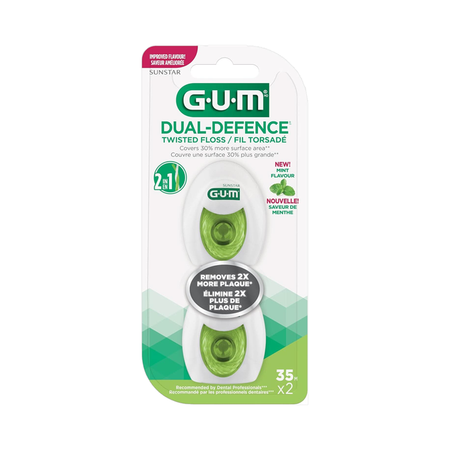 GUM - Dual-Defence Twisted Dental String Floss, Minty Green Tea  | 2 x 35 m