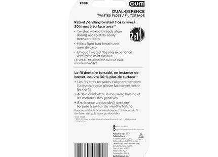 GUM - Dual-Defence Twisted Dental String Floss, Minty Green Tea  | 2 x 35 m