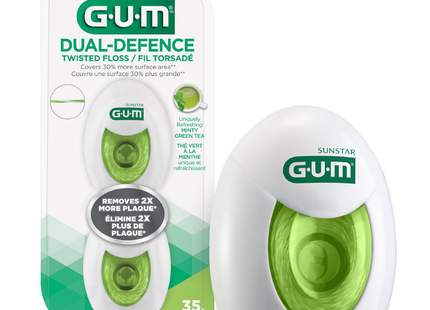 GUM - Dual-Defence Twisted Dental String Floss - Minty Green Tea  | 2 x 35 m