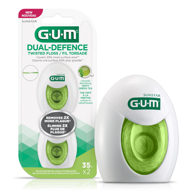 GUM - Fil dentaire torsadé double défense - Thé vert menthe | 2 x 35 m