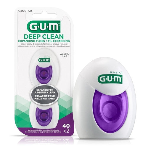 GUM - Deep Clean Expanding Floss - Waxed - 2 Pack | 40 M X 2