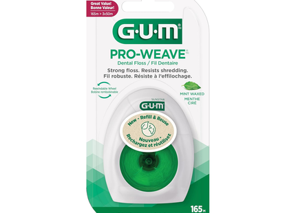 GUM - Fil dentaire Pro Weave, ciré à la menthe | 165 M