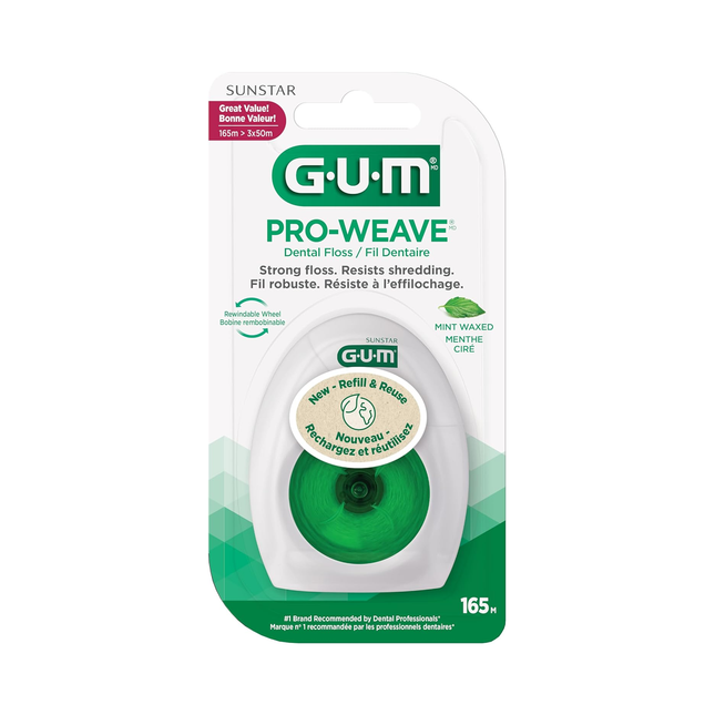GUM - Fil dentaire Pro Weave, ciré à la menthe | 165 M
