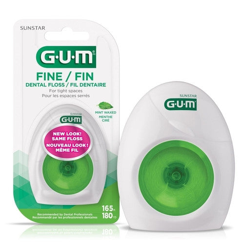 GUM - Fil dentaire fin pour espaces restreints - Menthe ciré | 165 millions