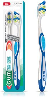 GUM - Tooth & Tongue Toothbrush - Soft Bristle | 2 Pack - Assorted Colours