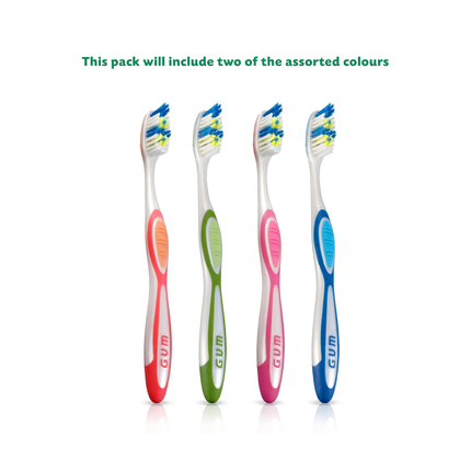 GUM - Brosse à dents pour dents et langue - Poils souples | Paquet de 2 - Couleurs assorties