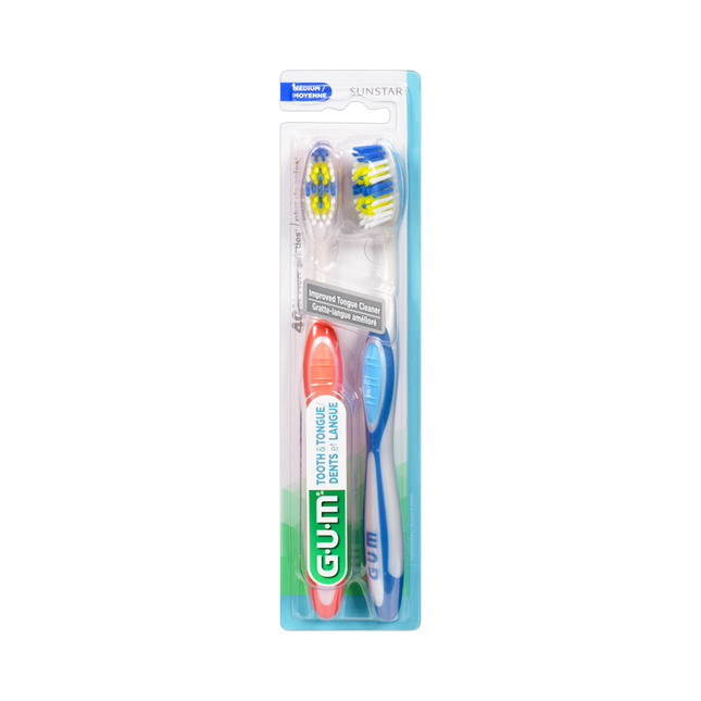 GUM - Tooth & Tongue Toothbrushes - Medium | 2 Pack