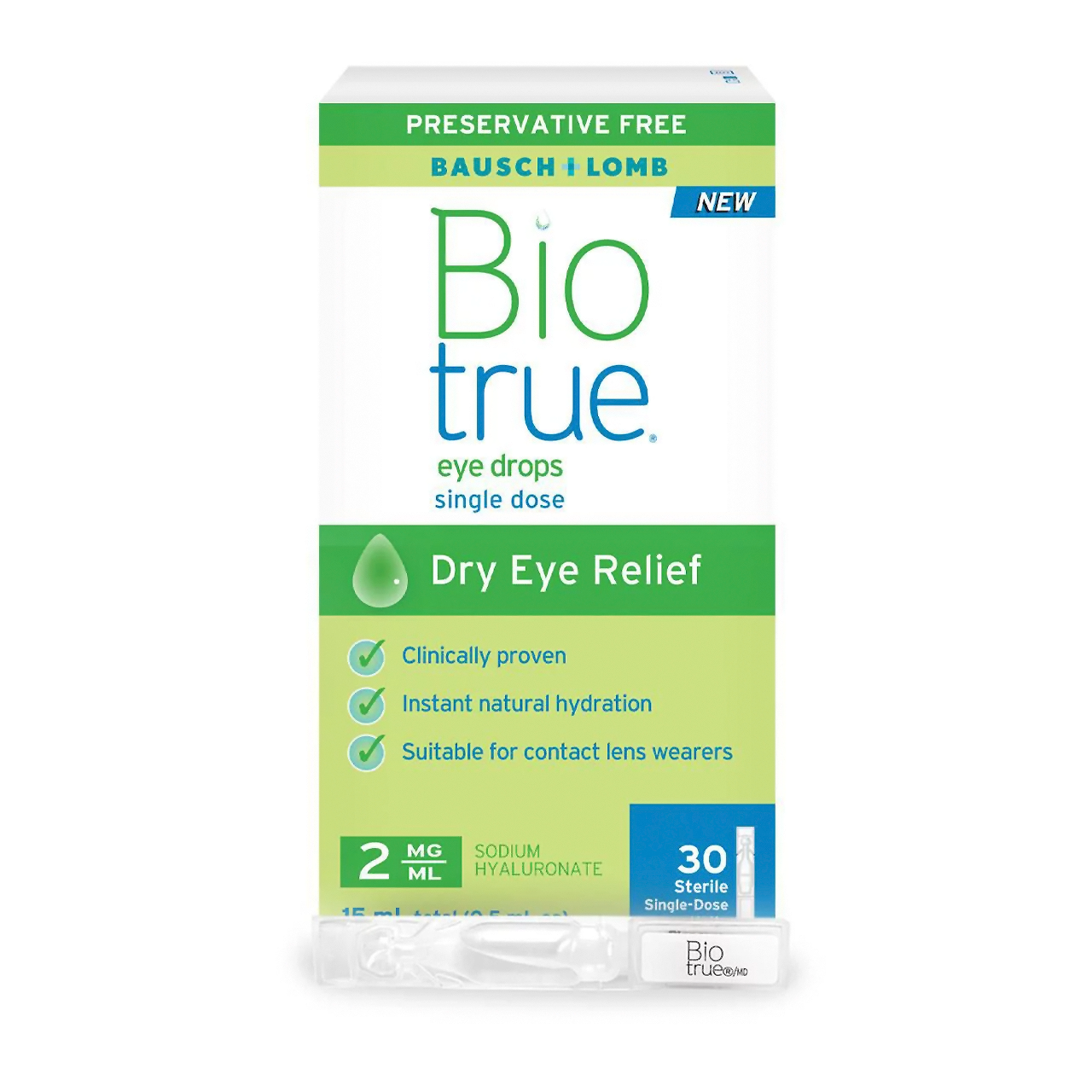 Bausch + Lomb - Bio True Eye Drops Dry Eye Relief 2mg/ml | 30 Sterile ...