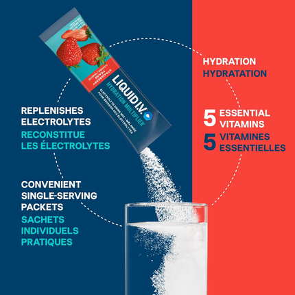 Liquid IV - Mélange pour boisson électrolytique Multiplicateur d'hydratation, Fraise | 16 g x 16 sachets