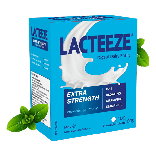 Lacteeze - Extra Strength Lactase Enzyme, Mint Flavour | 100 Chewable Tablets