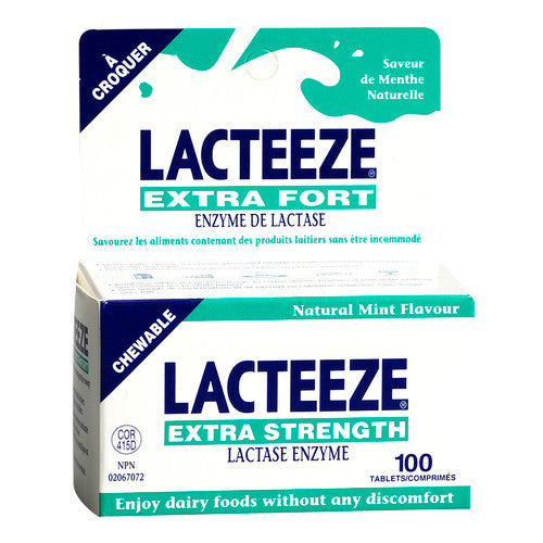 Lacteeze Extra Strength Lactase Enzyme - Mint Flavour | 100 Chewable Tablets
