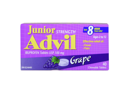 Advil - Junior Strength pour les 2 à 12 ans - Aromatisé au raisin | 40 comprimés à croquer