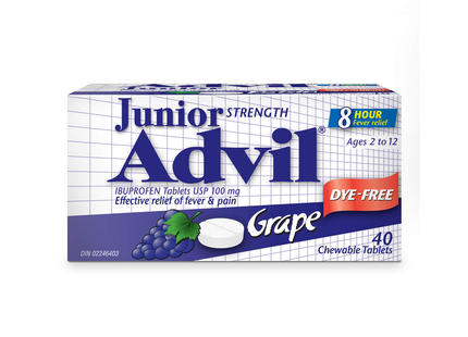 Advil - Junior Strength Chewable Tablets - Grape Dye Free | 40 Tablets