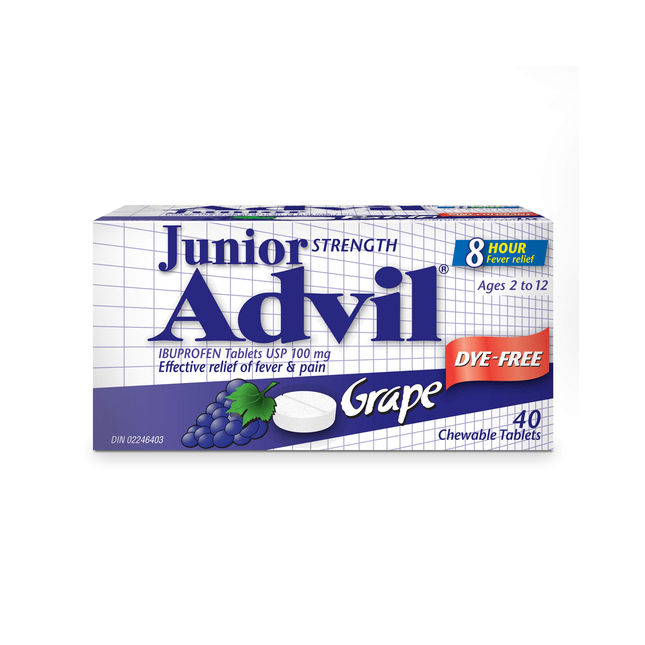 Advil - Junior Strength Chewable Tablets - Grape Dye Free | 40 Tablets