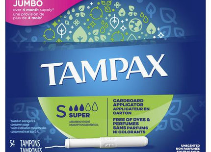 Tampax - Unscented Tampons with Cardboard Applicator - Jumbo Pack - Super Absorbency | 54 Tampons