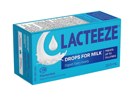 Lacteeze - Drops For Milk Flavourless Natural Lactase Enzyme | 15.5 mL