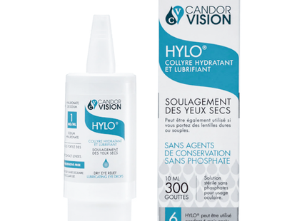 CandorVision - Gouttes oculaires lubrifiantes Hylo - Soulagement de la sécheresse oculaire | 10 ml x 300 gouttes