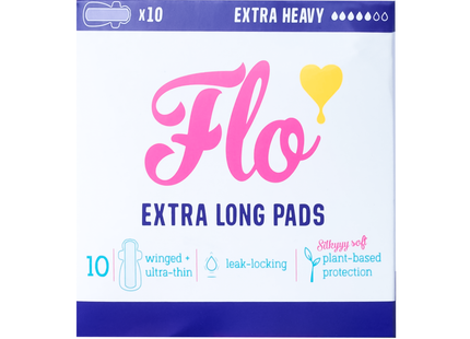 Here We Flo - Coussinets ultra-longs en bambou | 10 coussinets ailés avec barrière anti-fuite