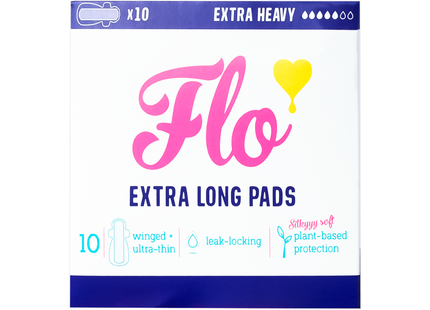 Here We Flo - Serviettes hygiéniques ultra fines en bambou avec ailettes, très longues, flux abondant | 10 unités