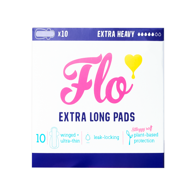 Here We Flo - Bamboo Winged Ultra-Thin Extra Long Pads, Extra Heavy | 10 Pads