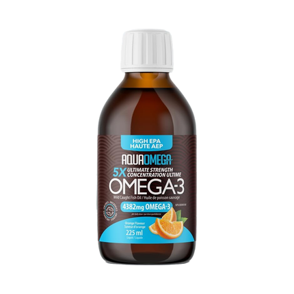 AquaOmega - Huile de poisson sauvage oméga-3, riche en EPA, saveur orange | 225 ml